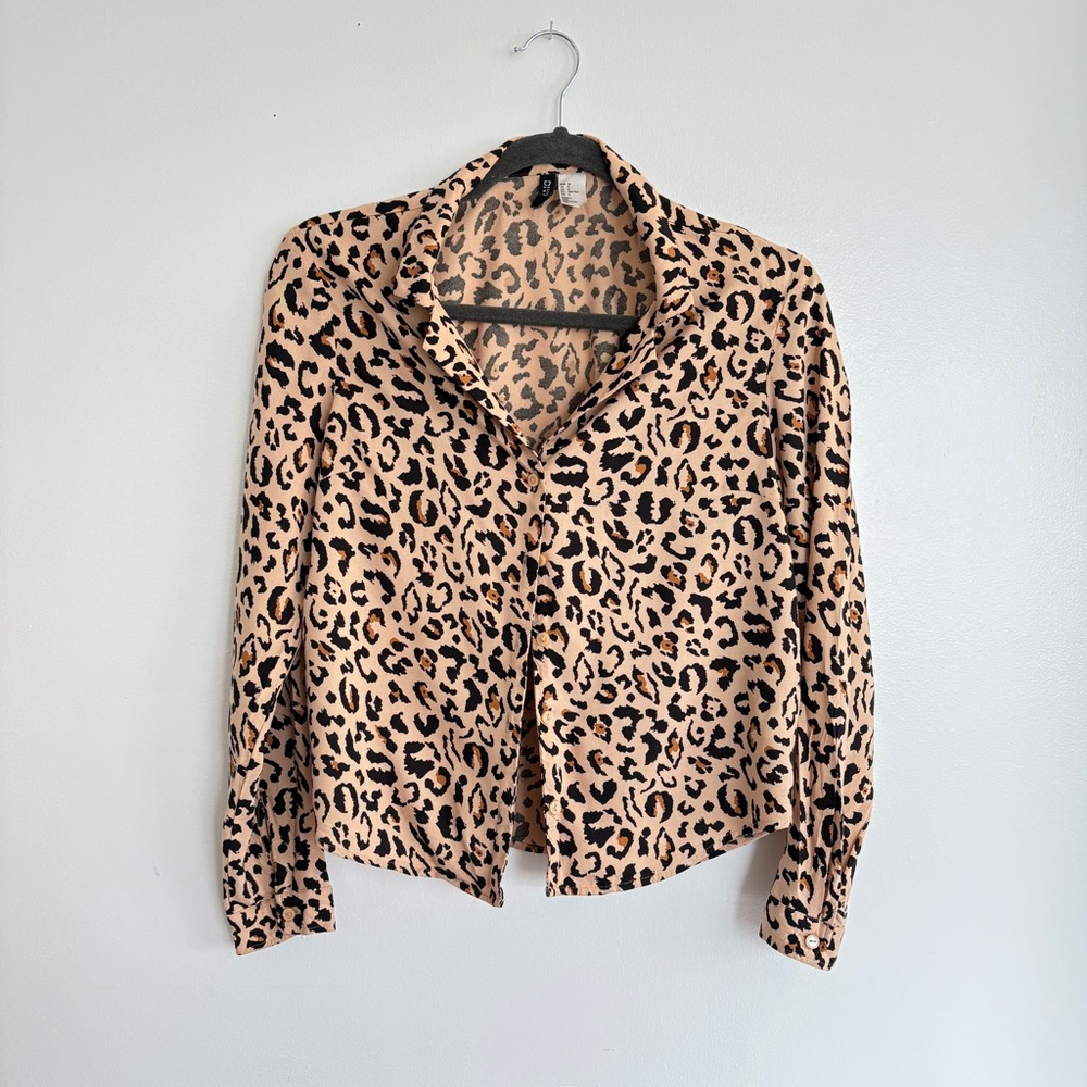 H&M Animal Print Blouse with Gray Accents